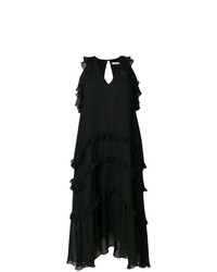 Черное платье-миди с рюшами от Three floor