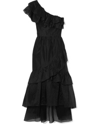 Черное платье-миди с рюшами от Ulla Johnson