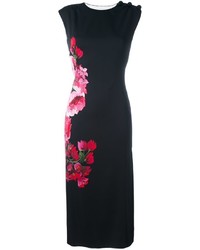 Черное платье-миди с цветочным принтом от Dolce & Gabbana