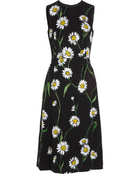 Черное платье-миди с цветочным принтом от Dolce & Gabbana