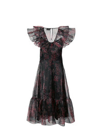 Черное платье-миди с цветочным принтом от Jill Stuart