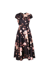 Черное платье-миди с цветочным принтом от Rochas