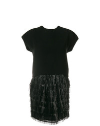 Черное платье прямого кроя c бахромой от Balenciaga Vintage