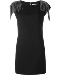 Черное платье прямого кроя c бахромой от Saint Laurent