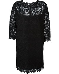 Черное платье прямого кроя с вышивкой от Ermanno Scervino