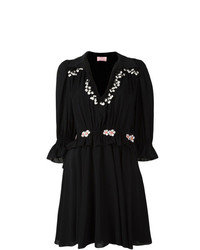 Черное платье прямого кроя с вышивкой от Giamba
