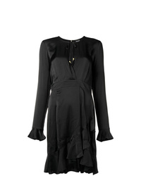 Черное платье прямого кроя с рюшами от Just Cavalli