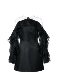 Черное платье прямого кроя с рюшами от Marchesa