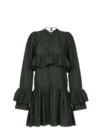 Черное платье прямого кроя с рюшами от Matin