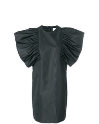 Черное платье прямого кроя с рюшами от MSGM