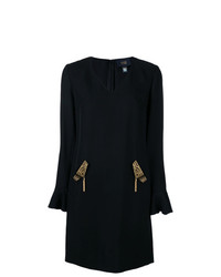Черное платье прямого кроя с украшением от Cavalli Class