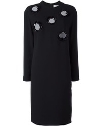 Черное платье прямого кроя с украшением от MSGM
