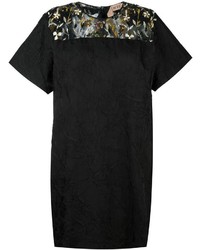 Черное платье прямого кроя с украшением от No.21