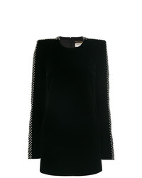 Черное платье прямого кроя с украшением от Saint Laurent