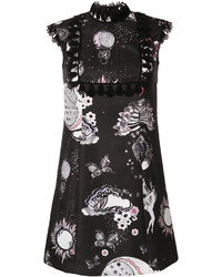 Черное платье прямого кроя с цветочным принтом от Giamba