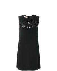 Черное платье прямого кроя с цветочным принтом от Marni
