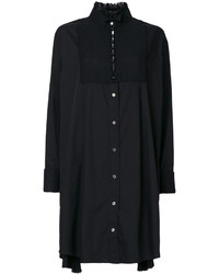 Черное платье-рубашка в вертикальную полоску от Sacai