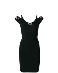 Черное платье с открытыми плечами с украшением от Philipp Plein