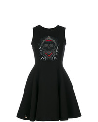 Черное платье с пышной юбкой с украшением от Philipp Plein