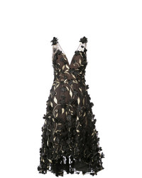 Черное платье с пышной юбкой с цветочным принтом от Marchesa Notte