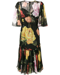 Черное платье с цветочным принтом от Dolce & Gabbana