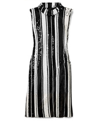 Черное платье-футляр с пайетками в вертикальную полоску