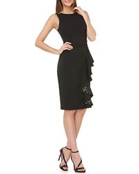 Черное платье-футляр с пайетками с рюшами