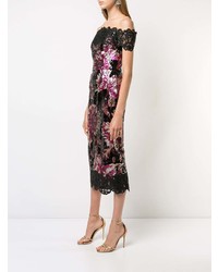 Черное платье-футляр с пайетками с цветочным принтом от Marchesa Notte