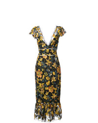 Черное платье-футляр с цветочным принтом от Marchesa Notte