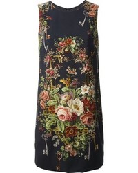 Черное повседневное платье с цветочным принтом от Dolce & Gabbana