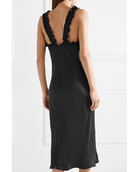 Черное сатиновое платье-комбинация с рюшами от Tibi