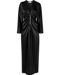 Черное сатиновое платье-макси с украшением