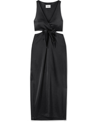 Черное сатиновое платье-миди с вырезом от Nanushka