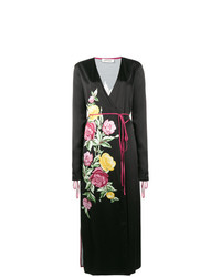 Черное сатиновое платье-миди с цветочным принтом от ATTICO