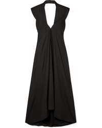 Черное сатиновое платье-миди от Victoria Beckham