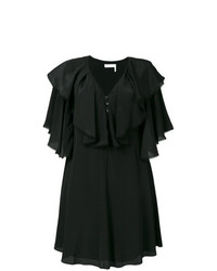 Черное свободное платье с рюшами от Chloé
