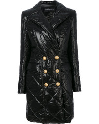 Женское черное стеганое пальто от Balmain