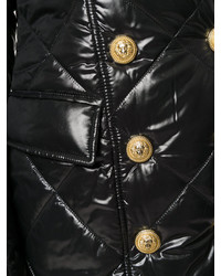 Женское черное стеганое пальто от Balmain