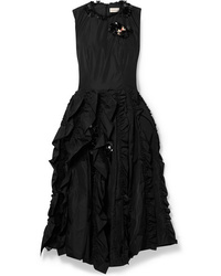 Черное стеганое платье-миди