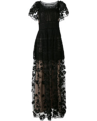 Черное шелковое вечернее платье с вышивкой от Alberta Ferretti