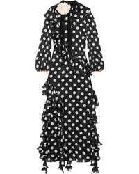 Черное шелковое вечернее платье с принтом от Gucci