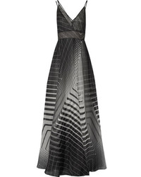 Черное шелковое вечернее платье с принтом от Lela Rose