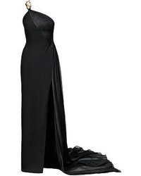 Черное шелковое вечернее платье с разрезом