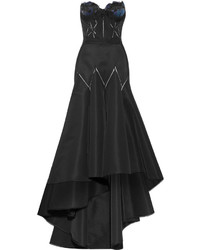 Черное шелковое вечернее платье с украшением от Marchesa