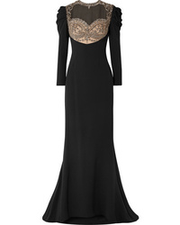 Черное шелковое вечернее платье с украшением от Reem Acra