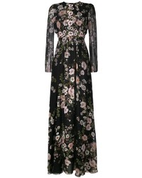 Черное шелковое вечернее платье с цветочным принтом от Giambattista Valli