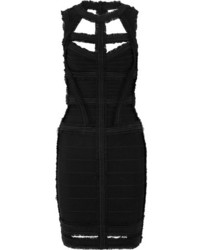 Черное шелковое облегающее платье с вырезом от Herve Leger