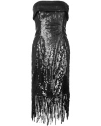 Черное шелковое платье c бахромой от Oscar de la Renta