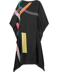 Черное шелковое платье-макси с геометрическим рисунком
