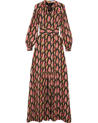 Черное шелковое платье-макси с цветочным принтом от Vilshenko